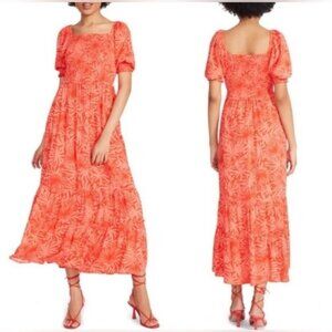 Betsey Johnson Palms of Paradise Maxi Dress Medium Spicy Orange Peach Floral